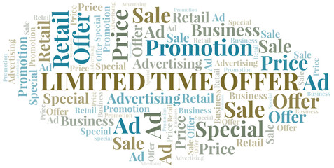 Limited Time Offer word cloud. Wordcloud made with text only.
