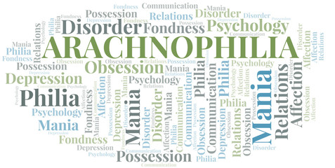 Arachnophilia word cloud. Type of Philia.
