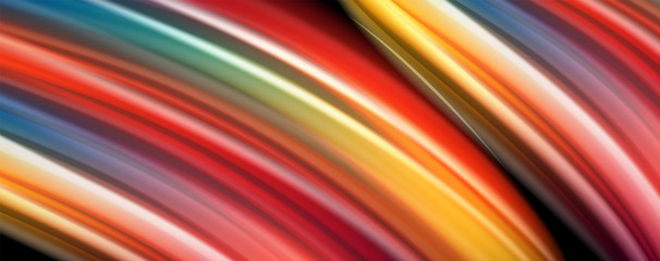 Abstract wave lines fluid rainbow style color stripes on black background. Artistic illustration for presentation, app wallpaper, banner or poster