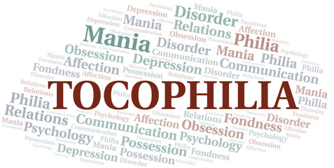 Tocophilia word cloud. Type of Philia.