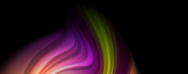 Modern rainbow liquid color flow colorful poster. Wave Liquid shape in black color background. Abstract composition