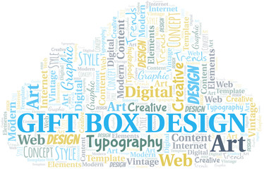 Obraz premium Gift Box Design word cloud. Wordcloud made with text only.