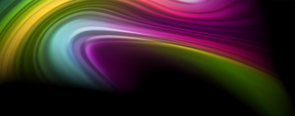Abstract wave lines fluid rainbow style color stripes on black background. Artistic illustration for presentation, app wallpaper, banner or poster