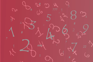 Pink background with figures and numbers, numerology