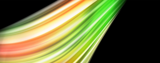 Naklejka premium Modern rainbow liquid color flow colorful poster. Wave Liquid shape in black color background. Abstract composition