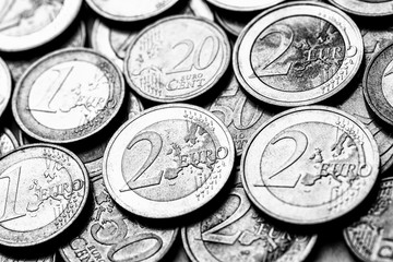 Background of Euro coins money.United kingdom Pound coin.US coins.Group of coins