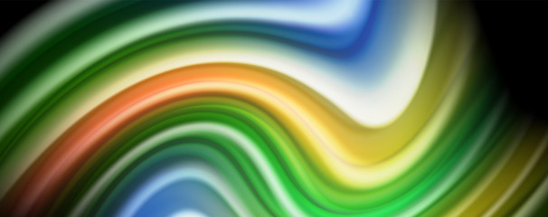 Abstract wave lines fluid rainbow style color stripes on black background. Artistic illustration for presentation, app wallpaper, banner or poster