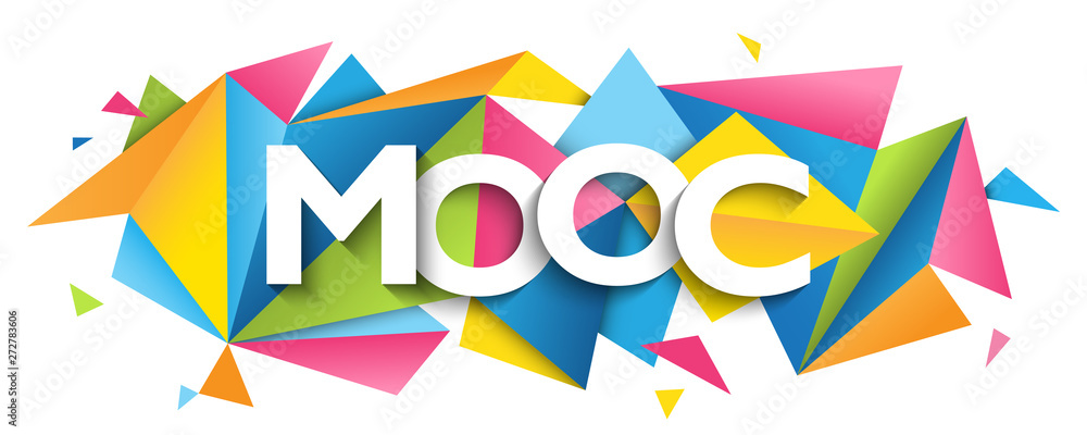 Poster mooc vector typography banner with colorful triangles background