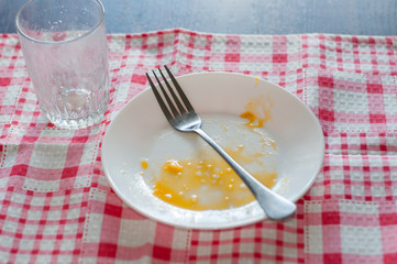 Dirty plate after delicious meal, breakfast, lunch or dinner. Concept delicious food