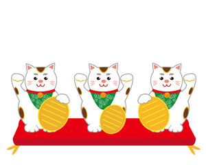 猫　招き猫　座布団 小判