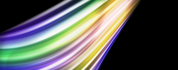 Fluid liquid color wave lines, glowing colorful light effect, abstract composition template. Geometric technology abstract pattern. Movement concept