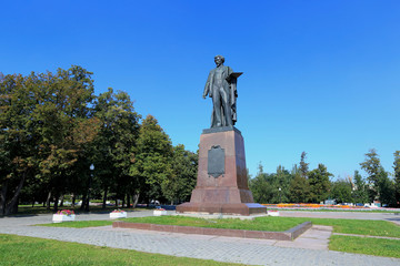 Monument to the outstanding Russian artist Ilya Repin on a summer day in Moscow