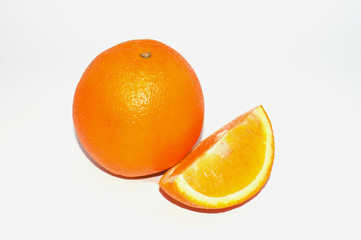 Orange on white background with copy space. Juicy exotic fruit, isolate
