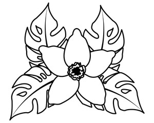 exotic tropical flower icon cartoon in black and white