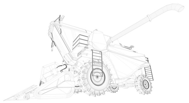wireframe combine harvester, agricultural machine, white clip art preview