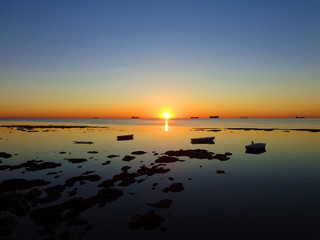 Sunset at the ocean in Livorno, blue sky , Horizon