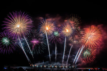 Colorful of fireworks in holiday festival from Pattaya Chonburi Thailand