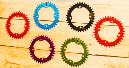 Close up bike chainrings and rear sprocket silhouettes