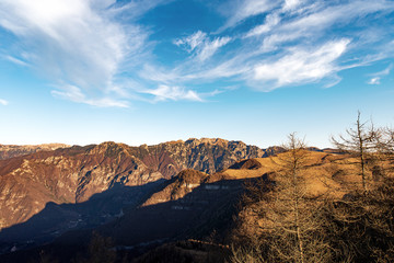 Italian Alps and the Plateau of Lessinia with the Carega Mountain. Regional Natural Park, Verona province, Veneto, Italy, Europe