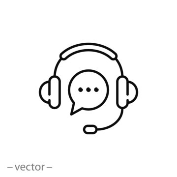 support service icon, hotline customer advice, call center help, line symbol on white background - editable stroke vector illustration eps10