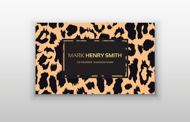 Business card trendy leopard pattern.Wild animals business card.