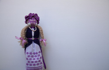handmade purple motanka doll with embroidery