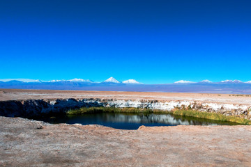 Obraz premium Salt Flat Lagoon Ojos del Salar in Atacama desert near San Pedro de Atacama, Antofagasta Region, Chile
