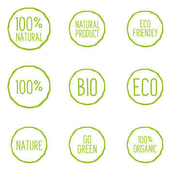 Set of Bio, Eco and Natural product emblems. Do Green and Eco friendly.