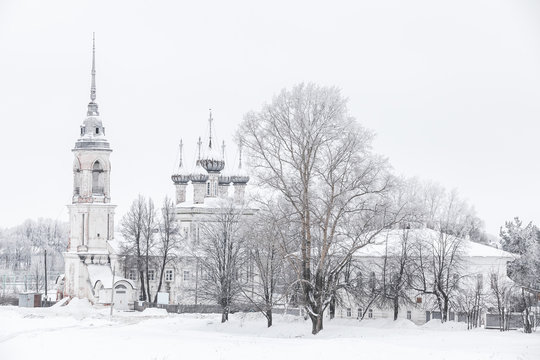 Russian winter landscape with Church