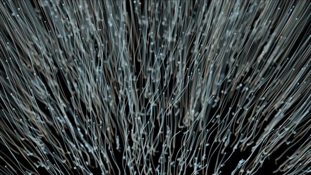 lot of bright abstract threads of chaotic rising up 3d animation