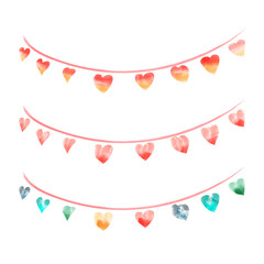 Watercolor vintage flags garlands set in vector. Party and wedding decor elements