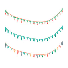 Watercolor vintage flags garlands set in vector. Party and wedding decor elements