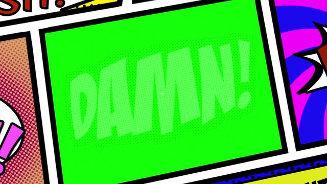 Inside a panel from a comic book page layout: a speech cartoon animation with the words Damn, Argh, Gulp.