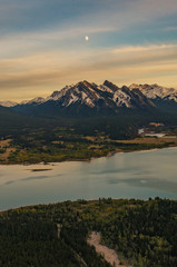 Epic Helicopter Flight during sunset at the Abraham Lake in Canada