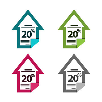 twenty percent up, upwards arrow illustration. document icon