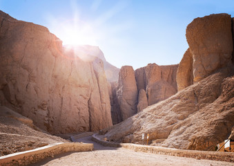 Valley of the kings at sunrise, the burial place in Luxor, Egypt, of ancient pharoahs including Tutankamun