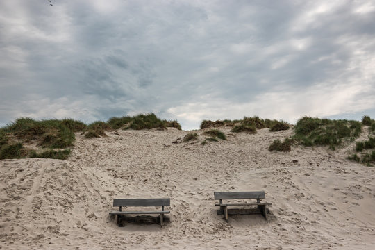 Benches at Henne Beach in West Denmark