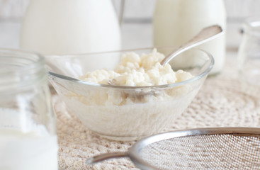 Kefir grains and  fermented drink kefir