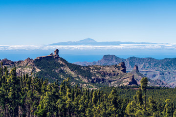 Fototapeta na wymiar Colorful and scenic View Of Roque Nublo And El Teide - Tejeda, Gran Canaria, Canary Islands, Spain