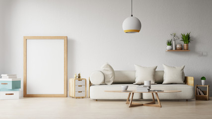 Fototapeta na wymiar Interior poster mock up living room with colorful white sofa. 3D rendering. 