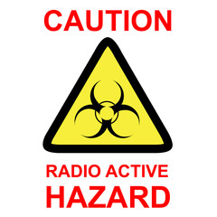 simple vector triangular caution sign, radio active hazard, isolated on white