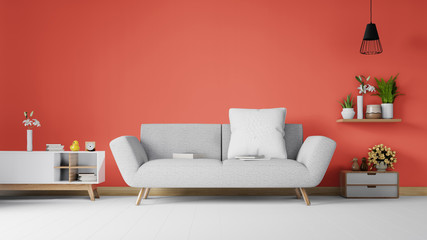 Interior poster mock up living room with colorful white sofa. 3D rendering. 
