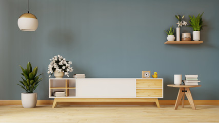 Tv shelf in modern empty room,minimal design, 3d rendering