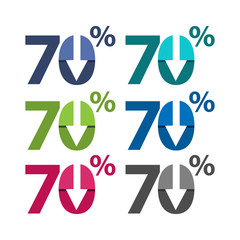 Seventy percent down, downwards arrow illustration