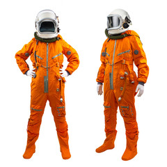 Set of two cosmonauts isolated on a white background. Astronauts wearing space suits with helmets...