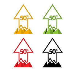 Fifty percent up, upwards arrow illustration