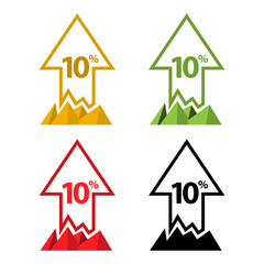 Ten percent up, upwards arrow illustration