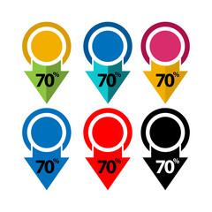 Fototapeta premium Seventy percent down, downwards arrow illustration