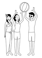 Summer friends enjoying summer in black and white