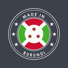 Flag of Burundi. Round Label with Country Name for Unique National Goods. Vector